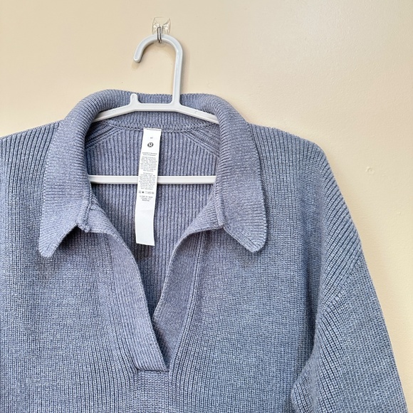 Lululemon Collared Merino Wool-Blend Sweater M Heather Belgian Blue Gray‎ - Picture 4 of 9